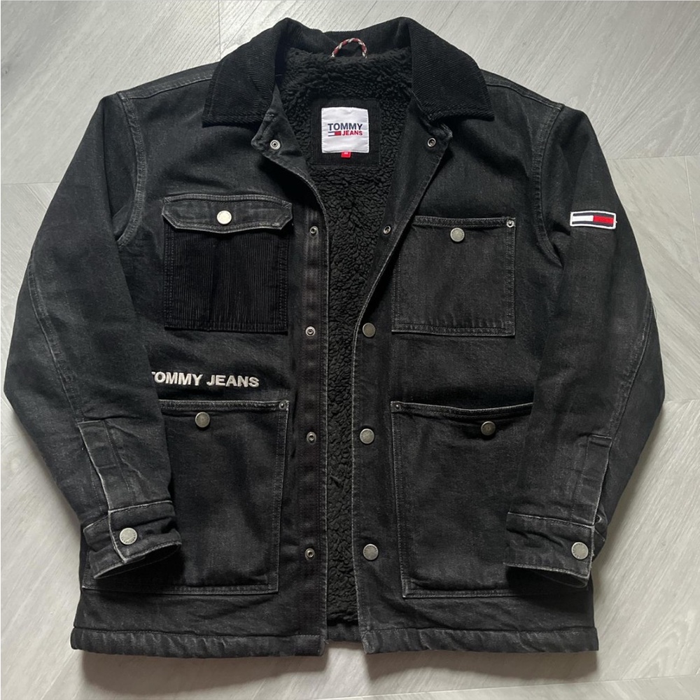 Tommy Hilfiger denim sherpa jacket in black